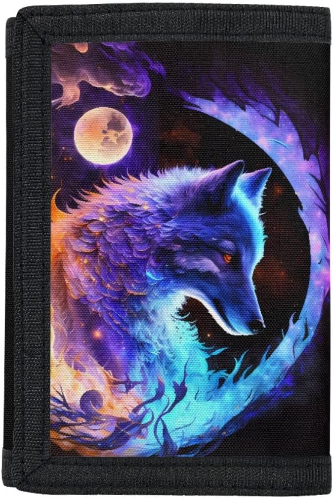 GLUDEAR Kids Boys Girls Wallet Trifold Youth Wallet Coin Pocket Card Holders Outdoor Novelty Wallet Money Organizer,Flame Wolf - Image 1